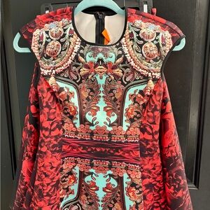 Ornate Red & Aqua Printed matching top and skirt